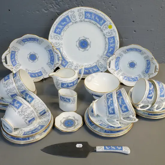 Coalport Revelry pattern 31-piece tea set with cake server, biscuit plates, pin dish etc.