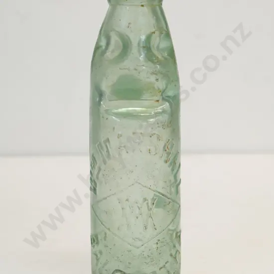 marble bottle, WM Marshall, Balclutha, condition poor, cloudy, H-240