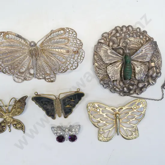 6 asstd costume butterfly brooches