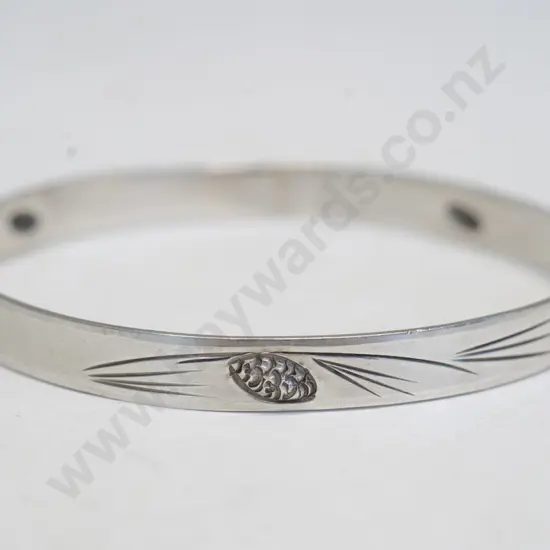 silver bangle with engravings stamped sterling