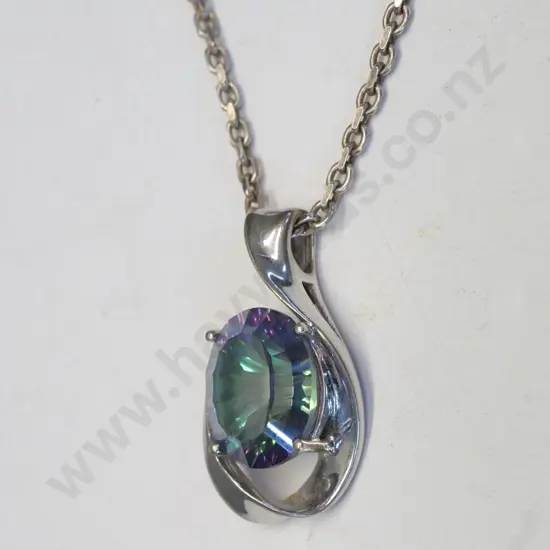 silver necklace with multi coloured stone stamped 925