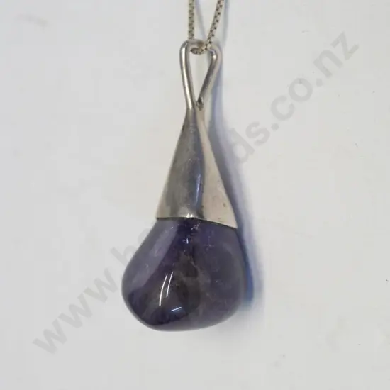 purple coloured stone necklace chain stamped 925