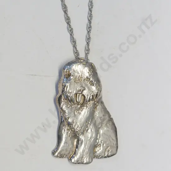 silver sheep dog necklace stamped sterling silver