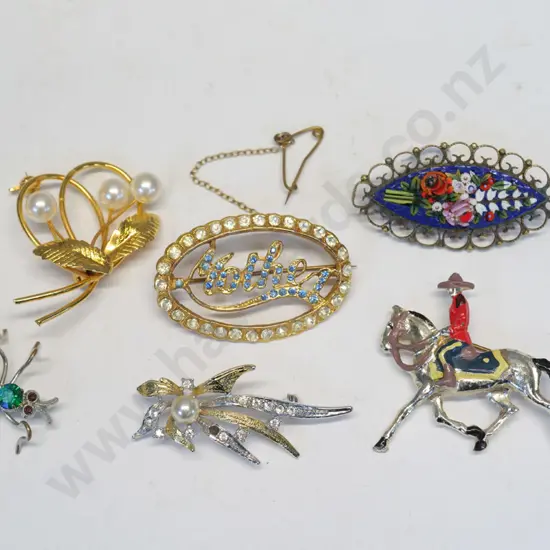 6 asstd costume brooches