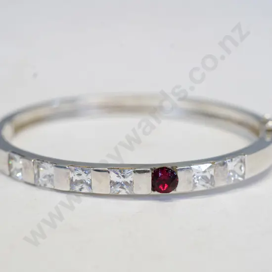 silver bangle with garnet & cz stamped 925