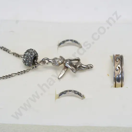 silver anklet, toe ring & earrings stamped 925