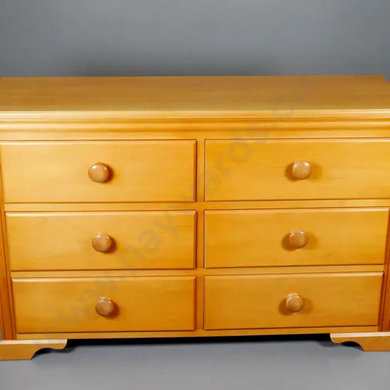 solid rimu 6-drawer low chest - polish on top needs work H760 W1220 D455