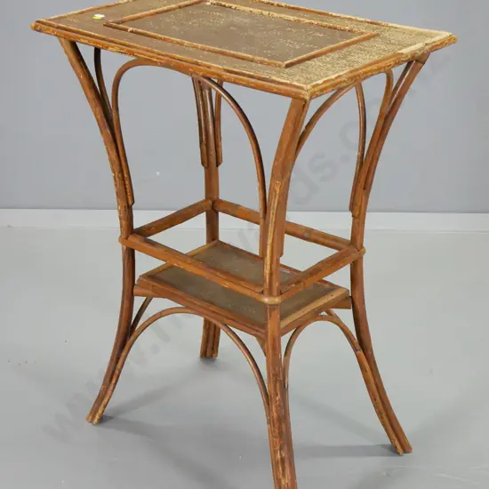vintage asian cane occasional table with shelf - polish on top worn H770 W560 D365