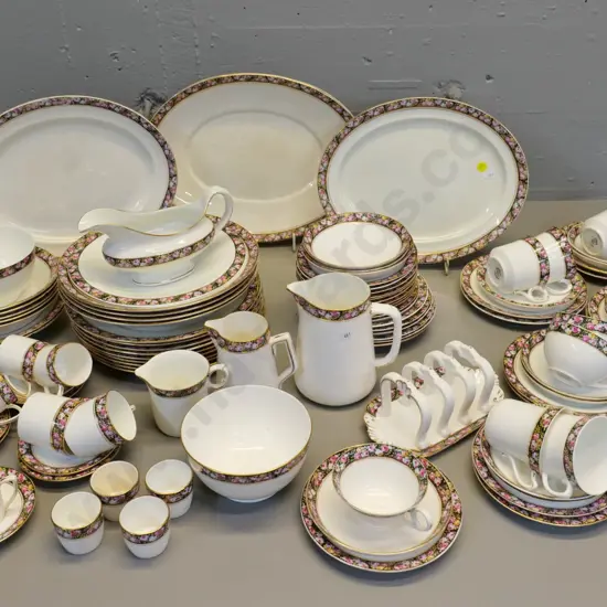 large quantity of Grafton Pompadour pattern dinner, tea and coffee ware - some wear, discolouration, a few small chips