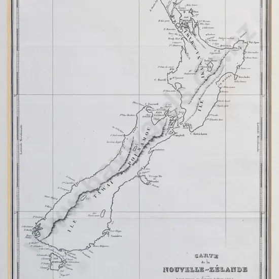 mounted early map of New Zealand - 1835. H-330 W-225
