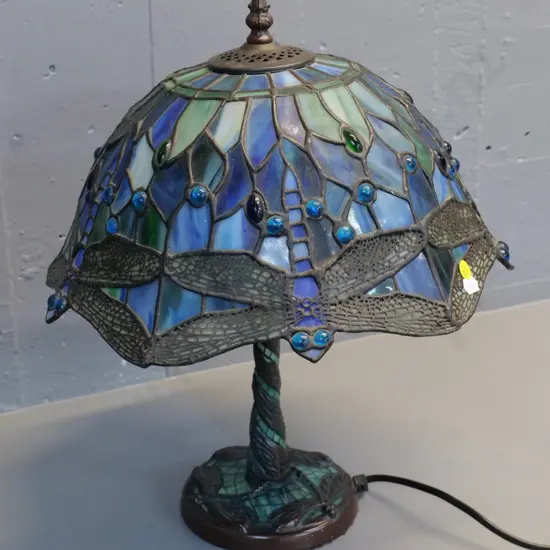 reproduction Tiffany style dragonfly  table lamp - leadlight shade on mosaic base H-450 D-400