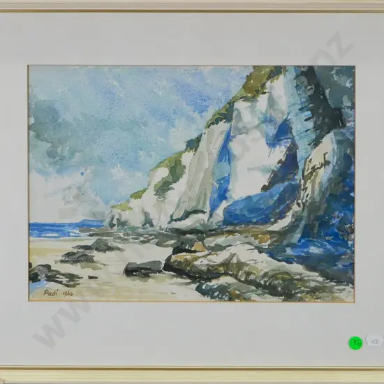 Padi 1964 - framed watercolour - coastal scene (frame needs attention) H-240 W-330