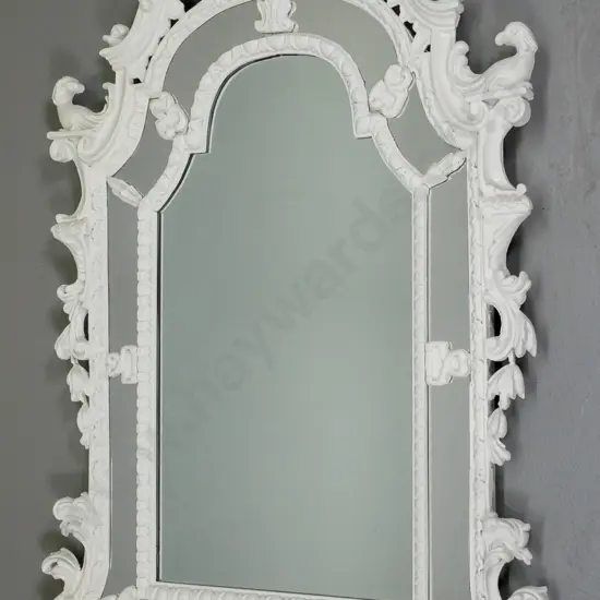 ornate white painted wall mirror H-1240 W-780 (cracks to frame)