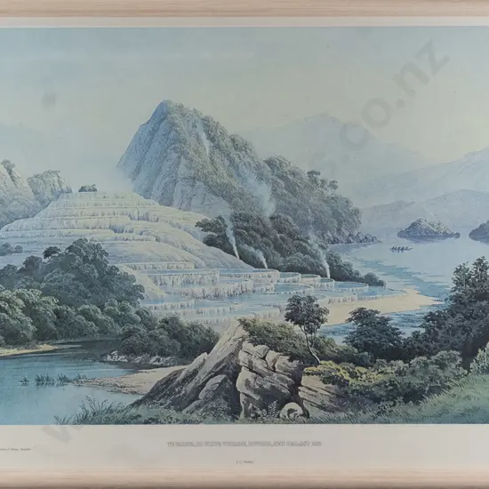 framed historic print - Te Tarata, White Terrace, Rotorua H-390 W-630 (faded)