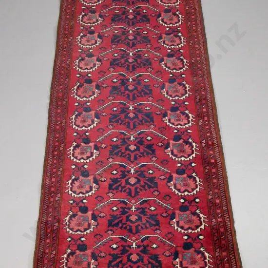Persian hand-knotted wool floor runner - navy and red L1830 W620