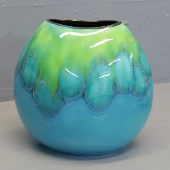 Poole green and blue drip glaze pottery vase H-190 W-200