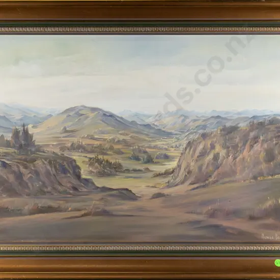 Marcia Barker - framed oil - Outback (east of Raetahi) H-390 W-590