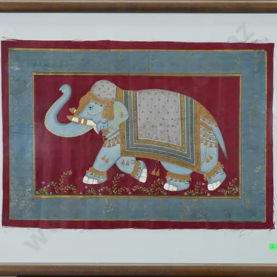 framed watercolour on silk - elephant H-350 W-520