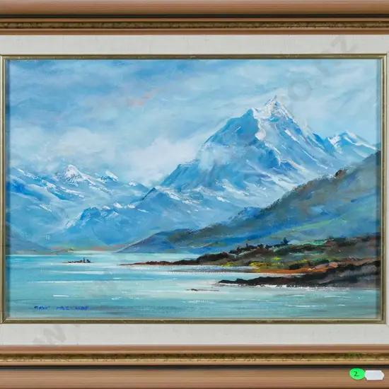 Ray Melhop - framed oil "Mt Cook and Lake Pukaki" H-240 W-340