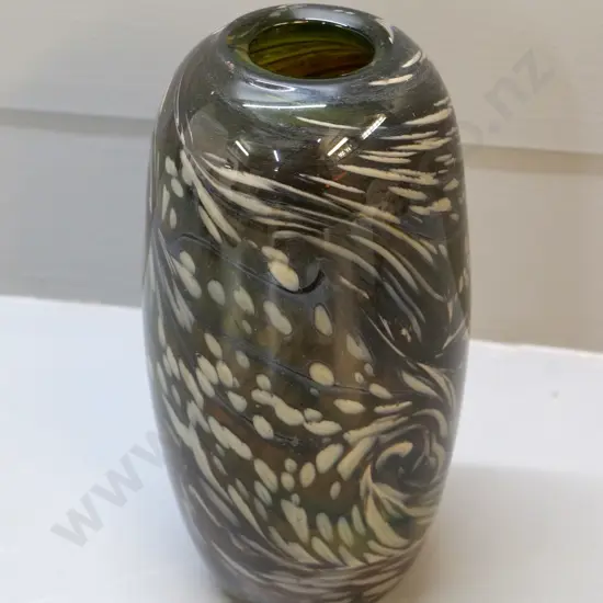 Venus Hot Glass NZ art glass vase brown and cream swirl H-250