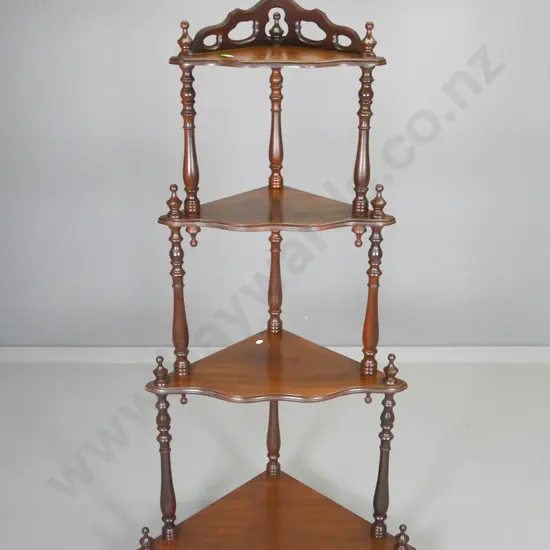 reproduction mahogany 4-shelf whatnot with spindle uprights H-1200 W-610 D-340