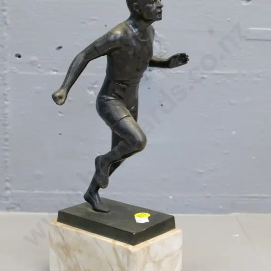 cast metal male running figure on marble base H-270