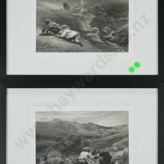 2x framed vintage prints - children playing H-160 W-210