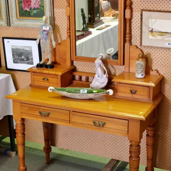 rimu vintage NZ colonial style dressing table with framed mirror, 2 jewellery & 2 lower drawers H1730 W1080 D500