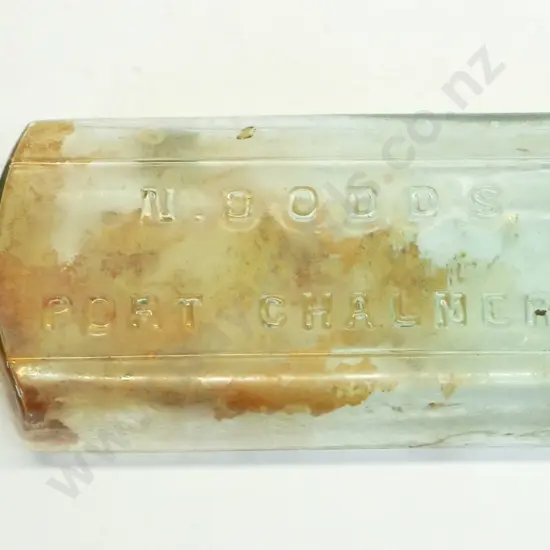 Chemist bottle, N. Dodds, Port Chalmers, condition good, needs a clean, H - 155