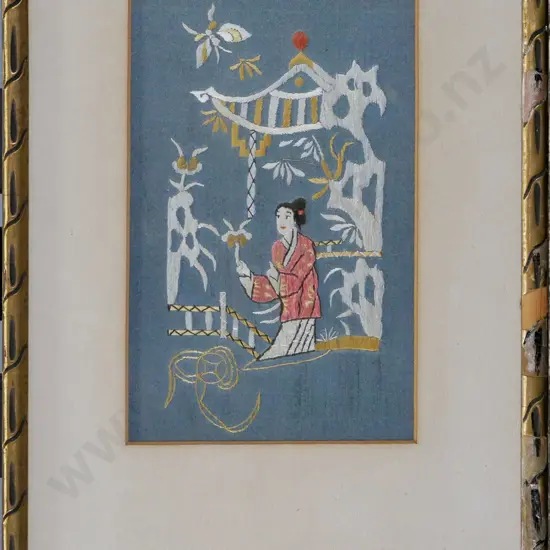 framed Asian needlework on silk H-2175 W-110