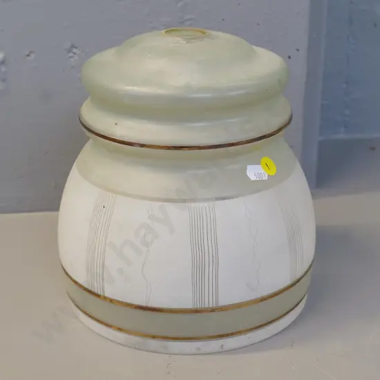 frosted glass light shade - green and white with gold trim  H-210 D-200