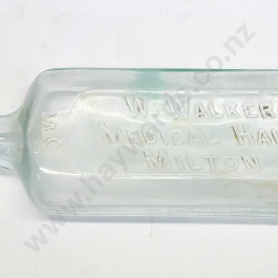 Chemist bottle, W Walker Medical Hall, Milton, NZ, condition good, small pin chip to lip, H - 160