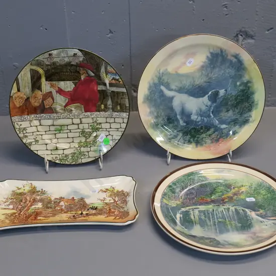 Royal Doulton items - 3 cabinet plates incl. Jackdaw of Rheims and spaniel dog, and a Rustic England sandwich tray