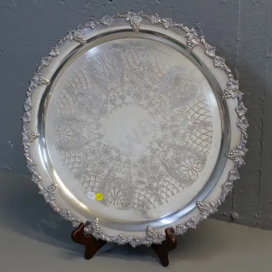 large grape-edged Sheffield plated tray D-420