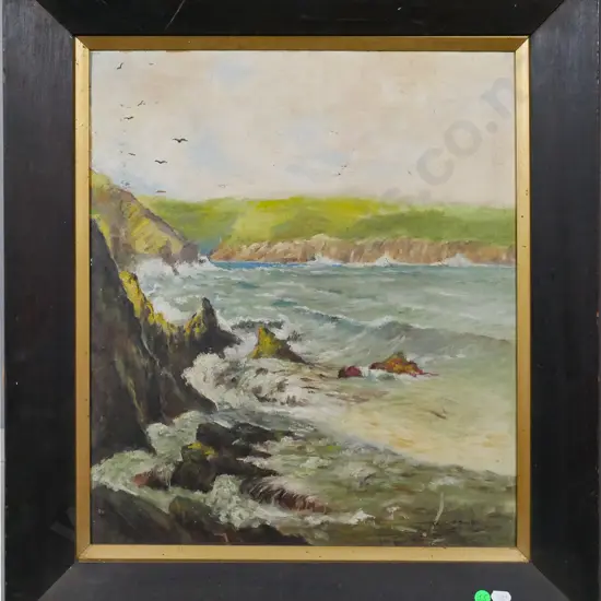 Gwen J Sinclair - framed oil - coastal scene (some scratching and age damage) H-450 W-390