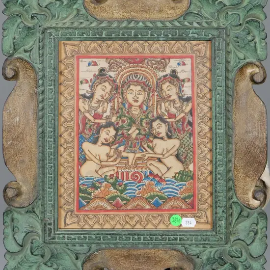 ornate wood  framed St East Asian watercolour H-230 W-190