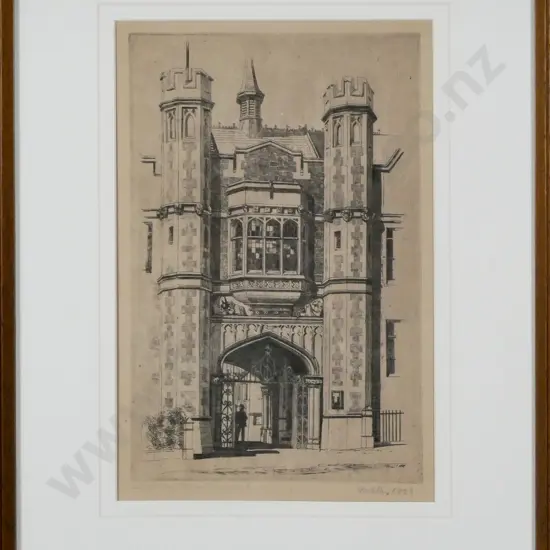 framed etching 1923 "Archway, University of Otago" H-260 W-170
