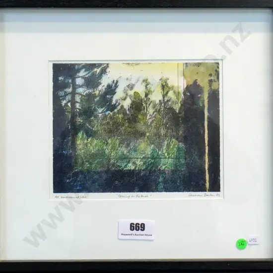 Graham Barton '83 - framed handcoloured lithograph AP "Opening at the bush" H-170 W-220