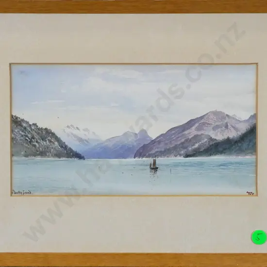 WH (WM Hodgkins attrib) - framed watercolour - "Dusky Sound"  (slight foxing) H-125 W-230