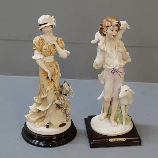 2 composite figurines on wooden bases - Giuseppe Amani Florence, one marked 1994 - H-260