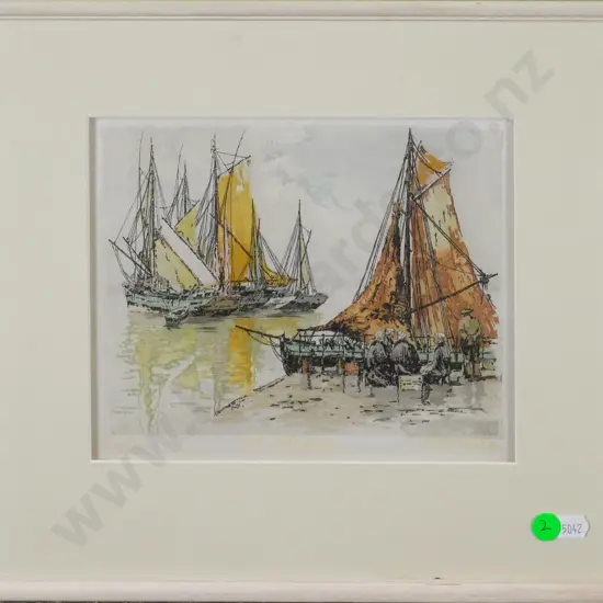 framed print on silk - sailing boats H-150 W-190