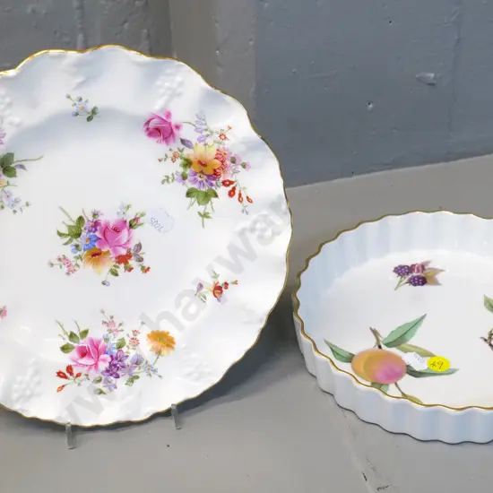 Royal Worcester Evesham flan dish and Crown Derby Posies cake plate D-220