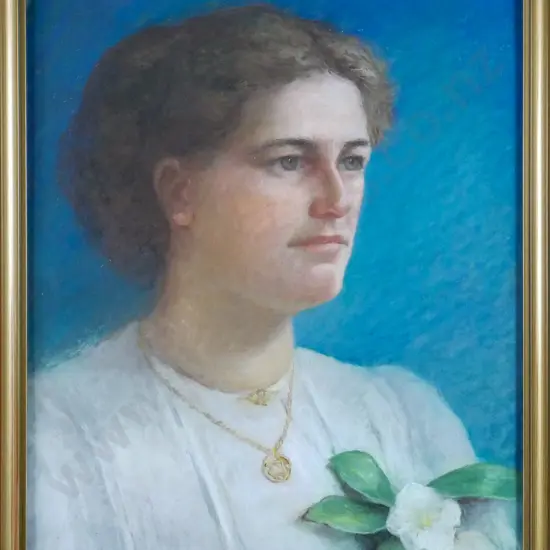 Frances Mary Wimperis - framed pastel - woman in white dress H-500 W-360