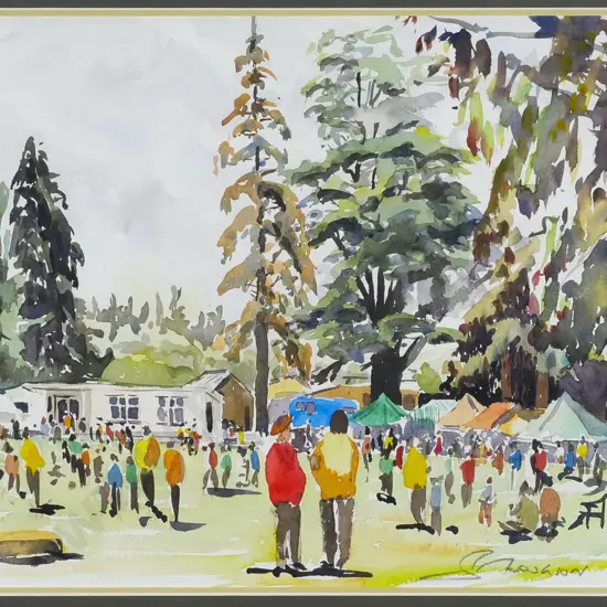 Hodgson '05 - framed watercolour - gathering  H-3540 W-530