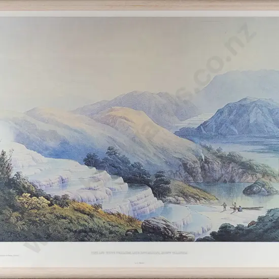 framed historic JC Hoyte print - Pink and White Terraces H-400 W-620