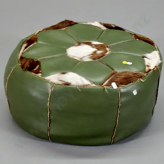 vinyl pouffe with calf skin inserts - wear to beading and cord, zip needs replacing or repair H-200 D-490