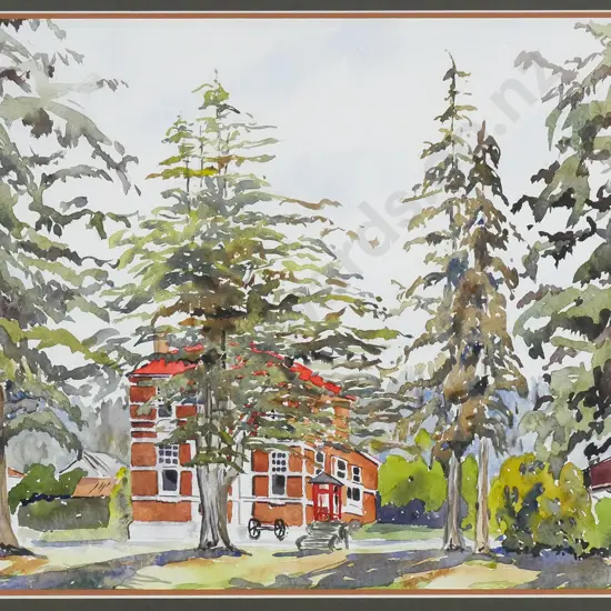 Hodgson '05 - framed watercolour - buildings amongst trees H-3540 W-530