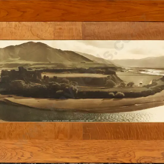 framed vintage RP Moore hand coloured photograph - View on the Waiau River, North Canterbury 1925