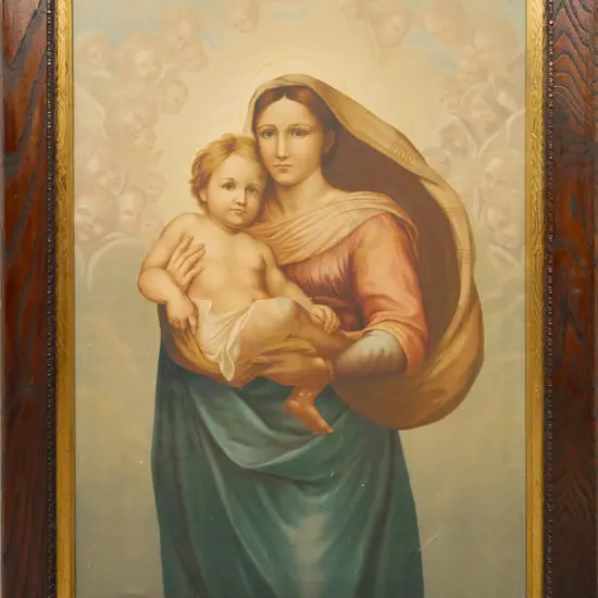 framed religious print on canvas - Mary and Jesus H-920 W-690