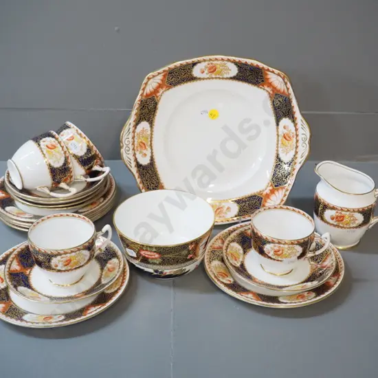 Imari pattern tea ware - Royal Albert set, only 4 cups, w/spare saucers & plates, with Royal Crown Derby sugar bowl